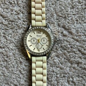 Geneva women’s tan/cream colored silicon adjustable watch‎